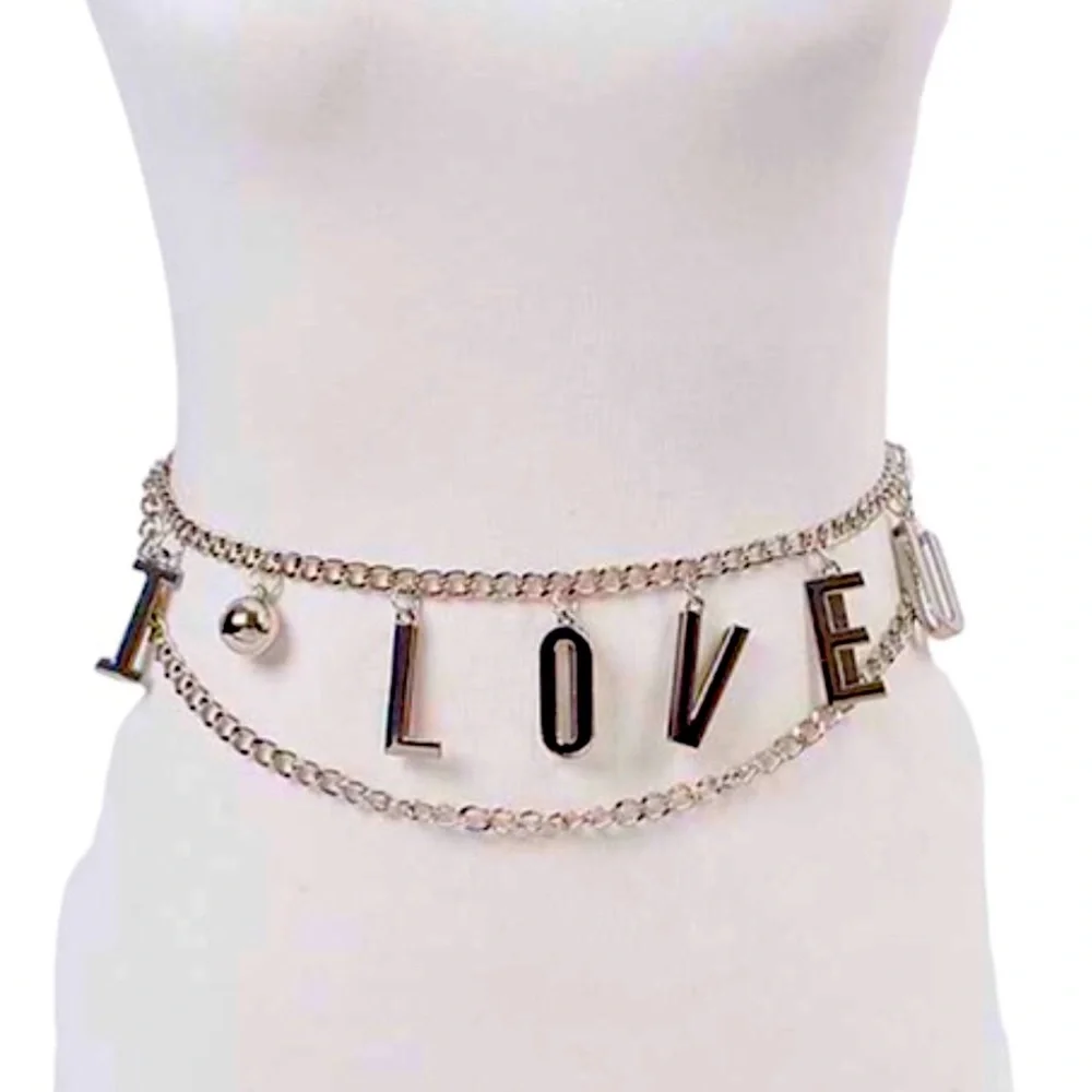 Silver “I LOVE U” Swing Letter Charm Metal Adjustable Chain Statement Be…